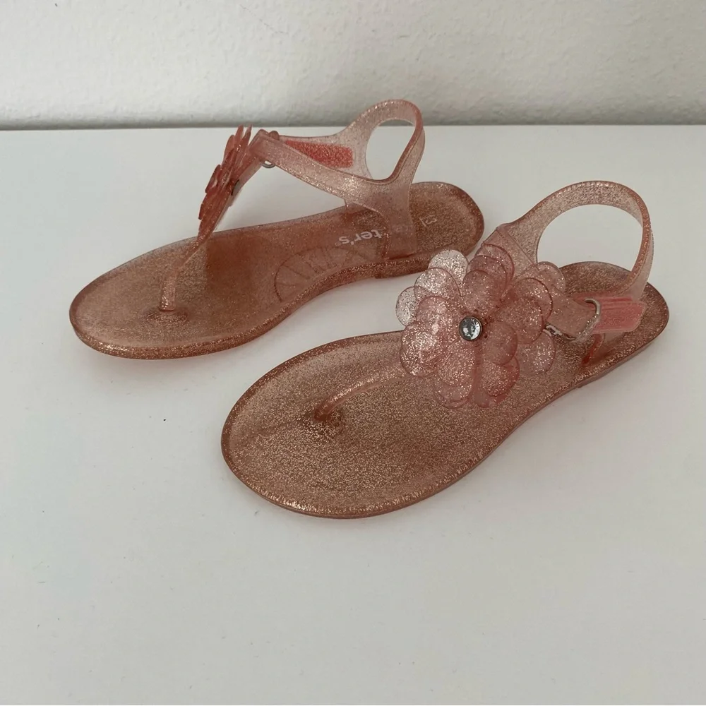 Carters Girls Pink Jelly Sandals With Flower Hook‎ And Loop Closure Size 13